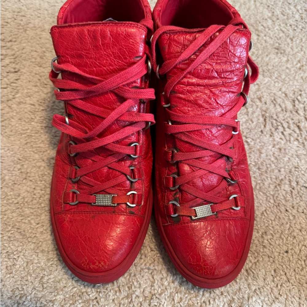 Men’s Red Leather Balenciaga Arena